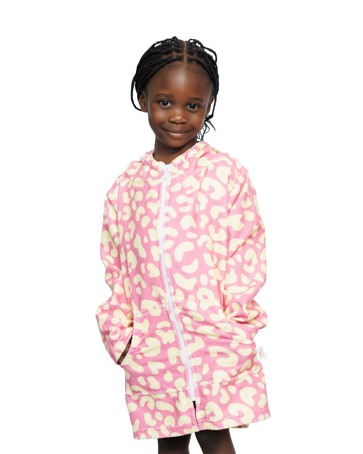 Pink Yellow Leopard Print | Hooded Beach Towel, Full Zip