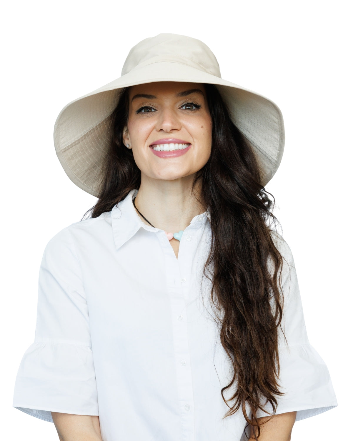 Beige| Ladies Ultra Wide Brim Bucket Hat