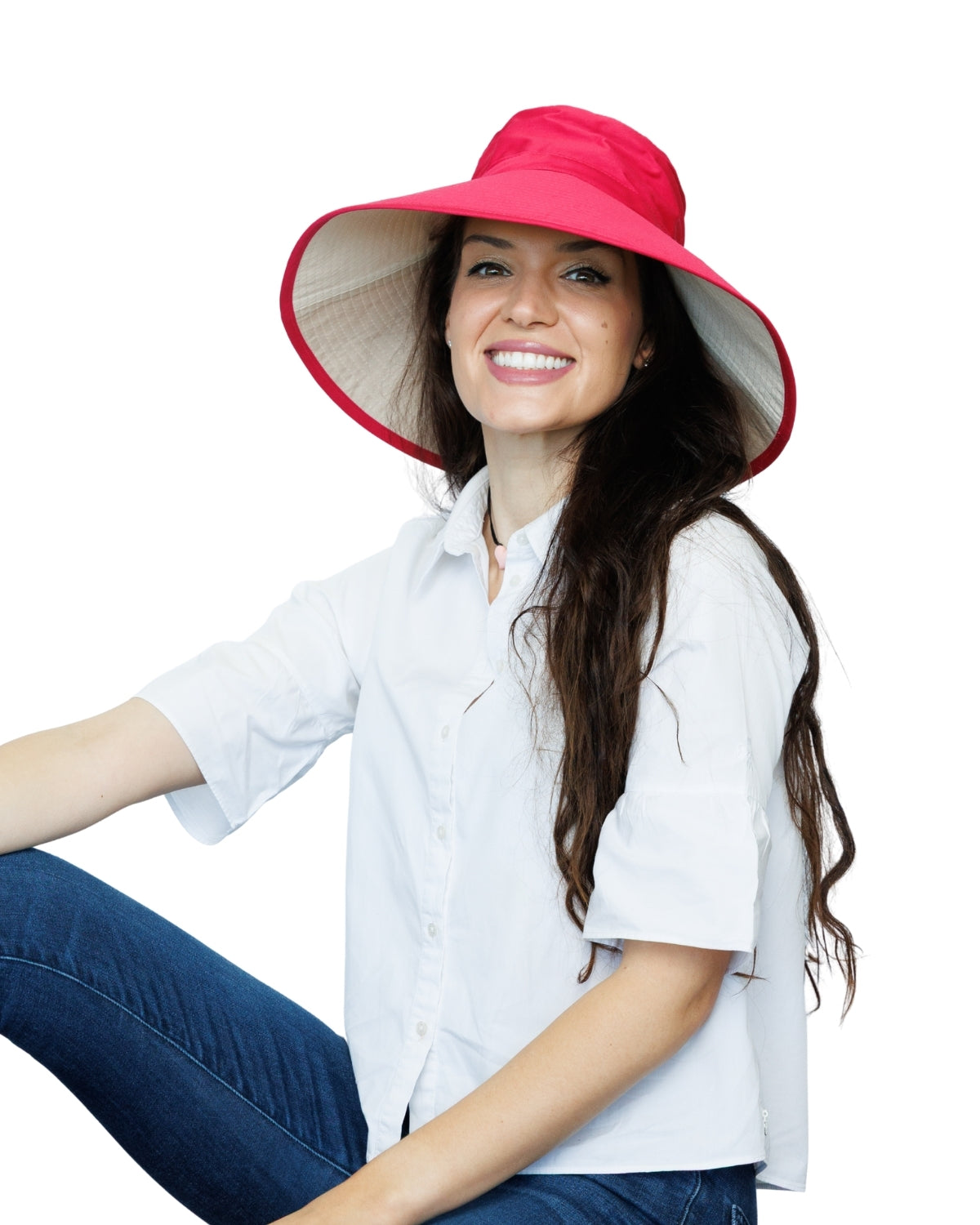 Pink/Beige | Ladies Ultra Wide Brim Bucket Hat