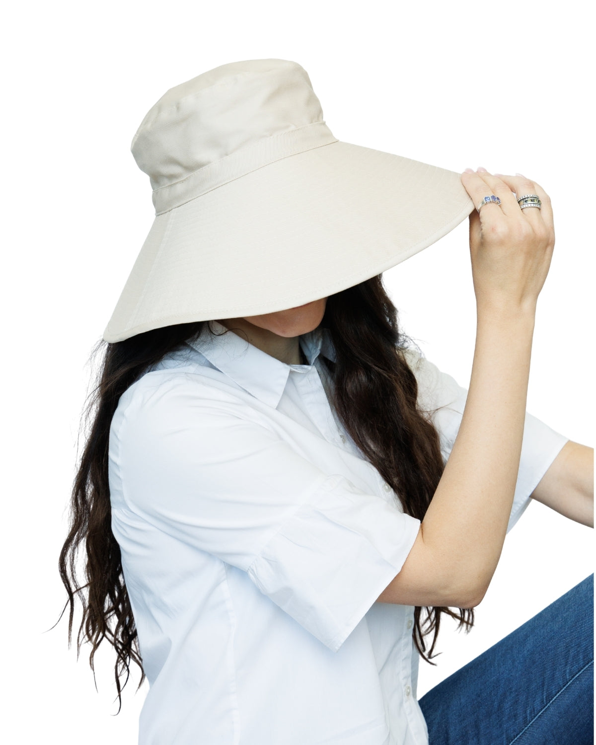 Beige| Ladies Ultra Wide Brim Bucket Hat