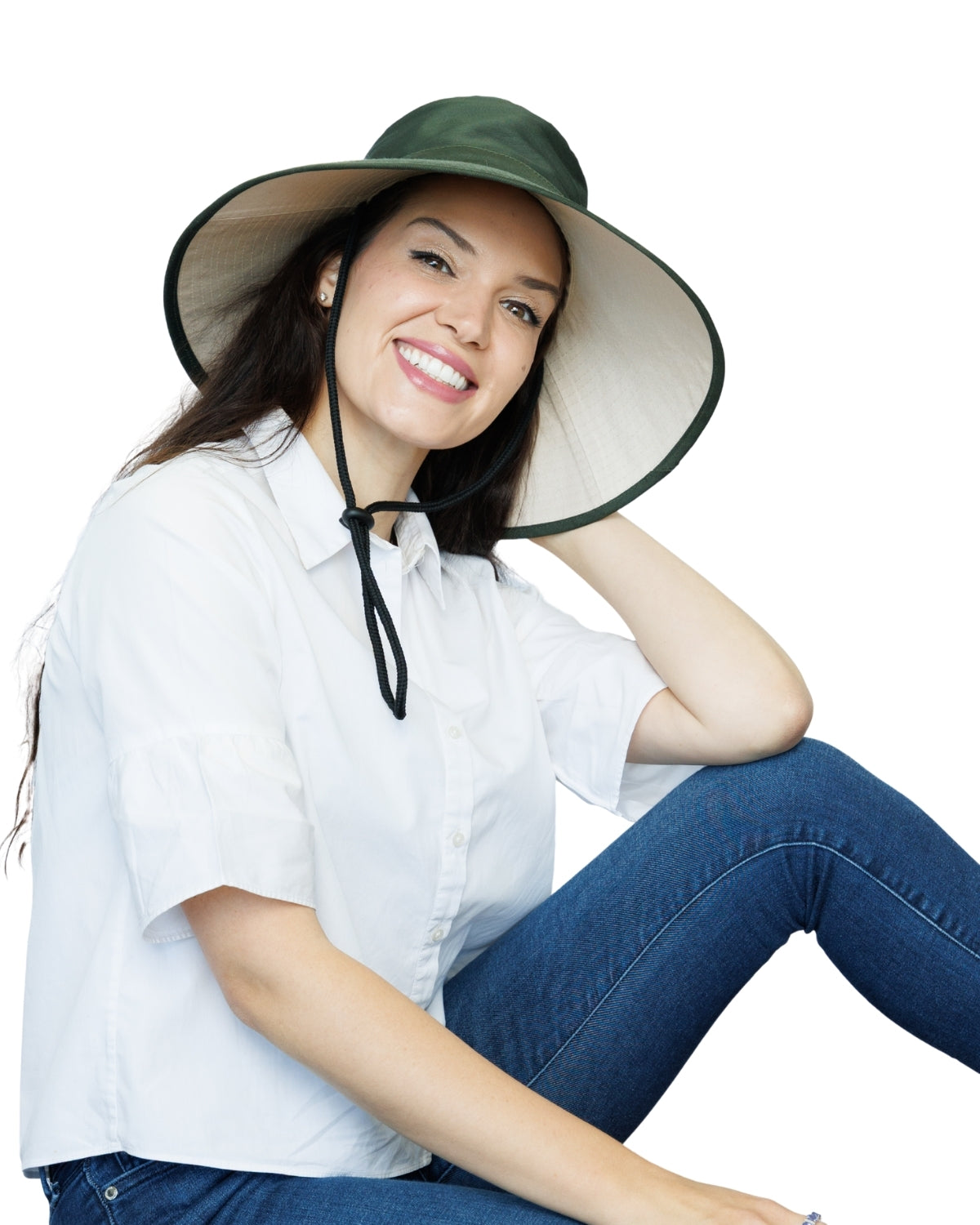 Olive/Beige | Ladies Ultra Wide Brim Bucket Hat