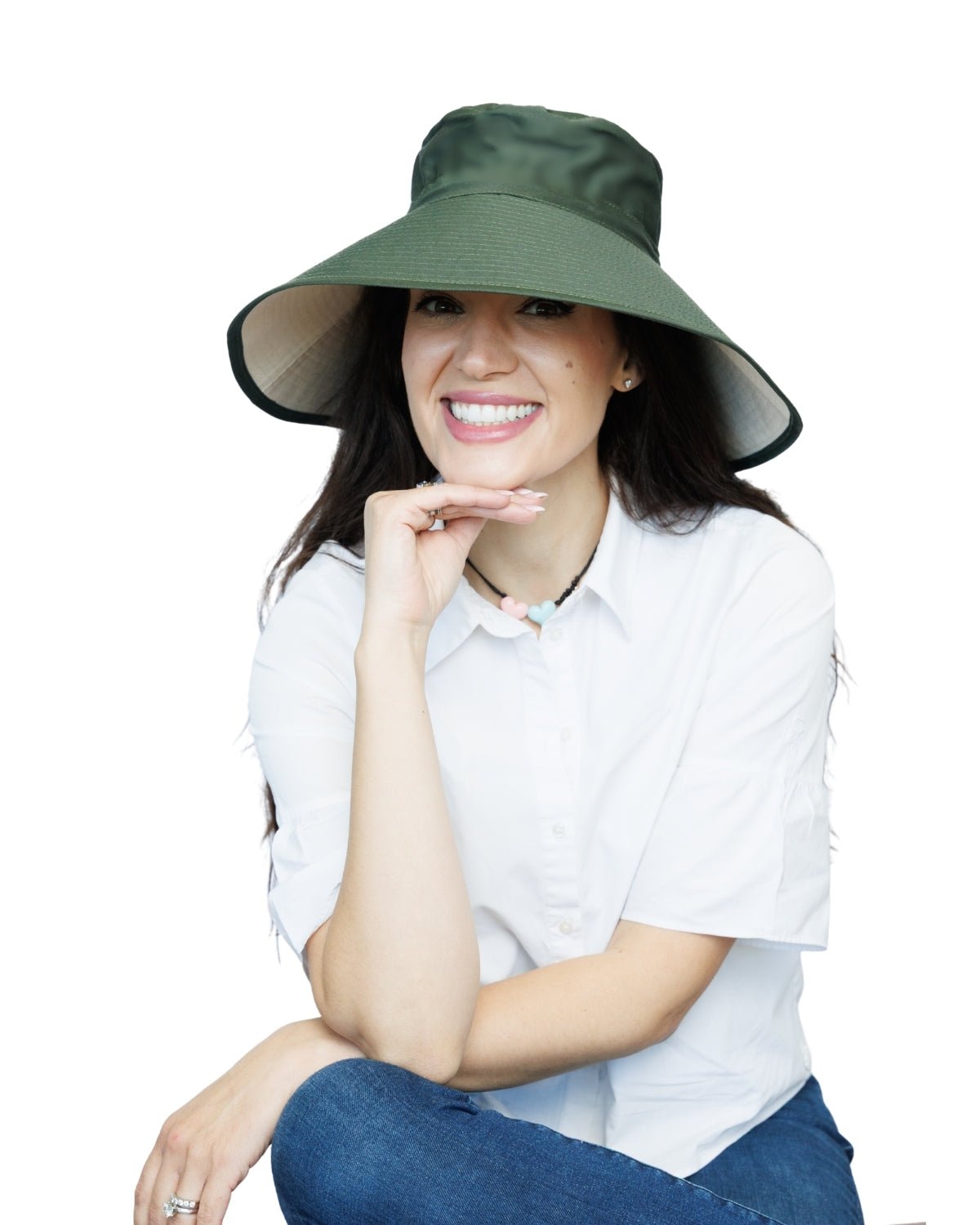 Olive/Beige | Ladies Ultra Wide Brim Bucket Hat