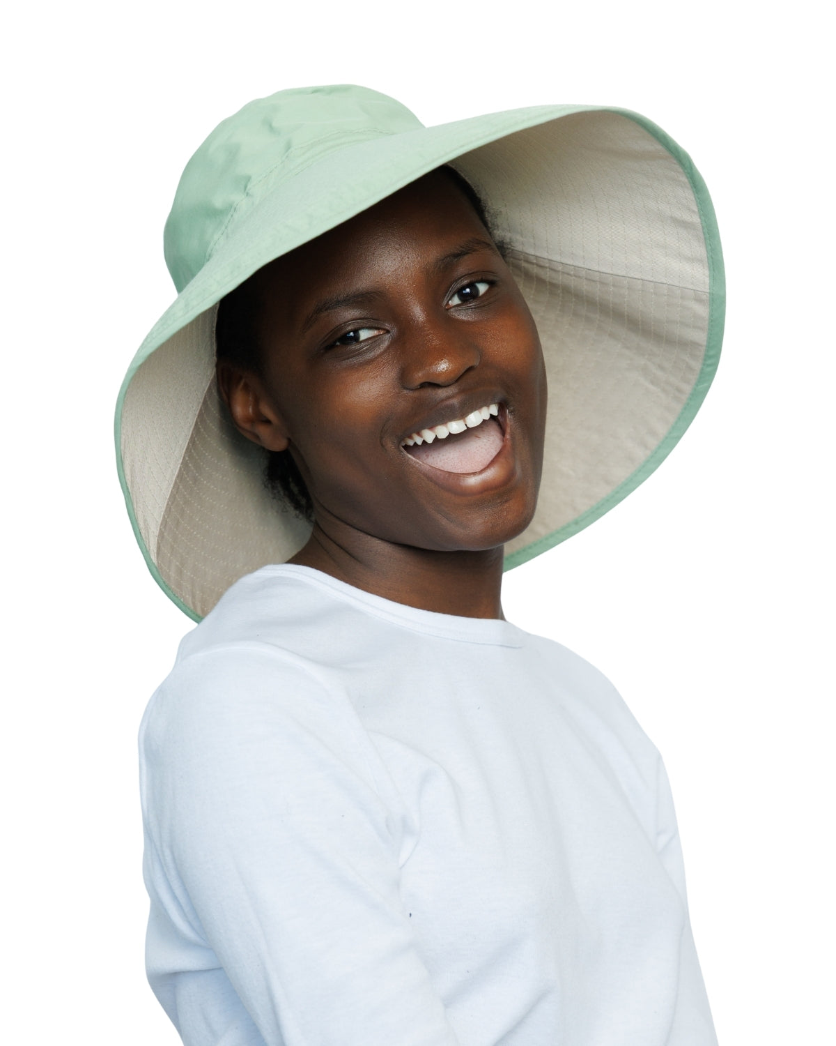 Sage/Beige | Ladies Ultra Wide Brim Bucket Hat