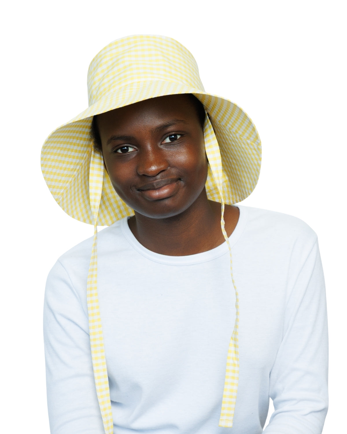 Yellow Gingham | Ultra Wide Brim Bucket Hat