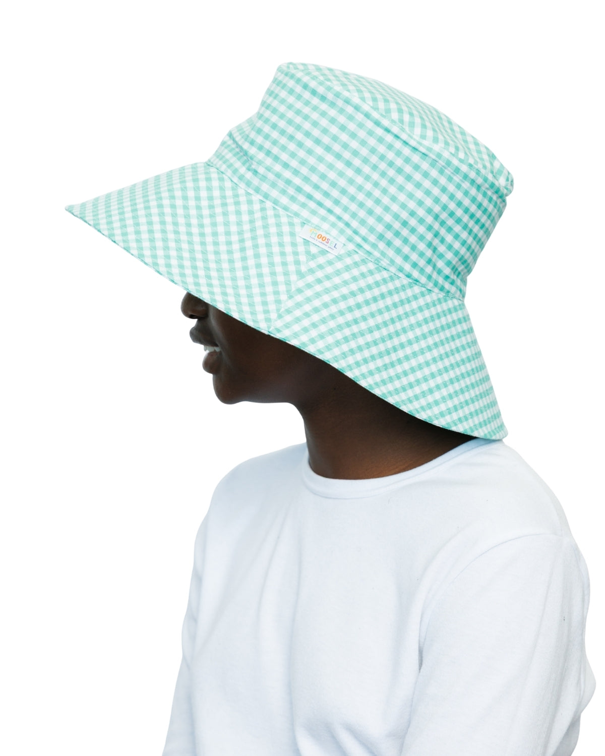 Teal Gingham | Ultra Wide Brim Bucket Hat