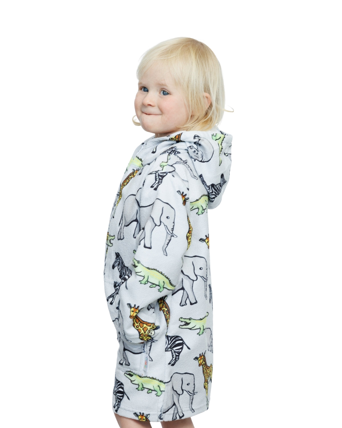 Grey Safari Animals | Hooded Beach Towel, Full Zip