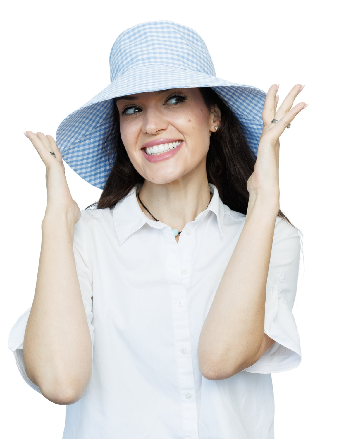 Blue Gingham | Ultra Wide Brim Bucket Hat