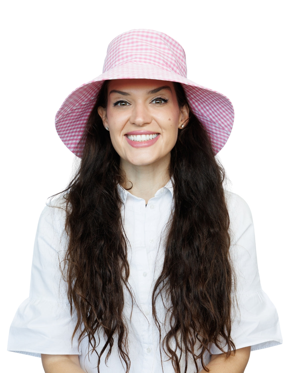 Pink Gingham | Ultra Wide Brim Bucket Hat