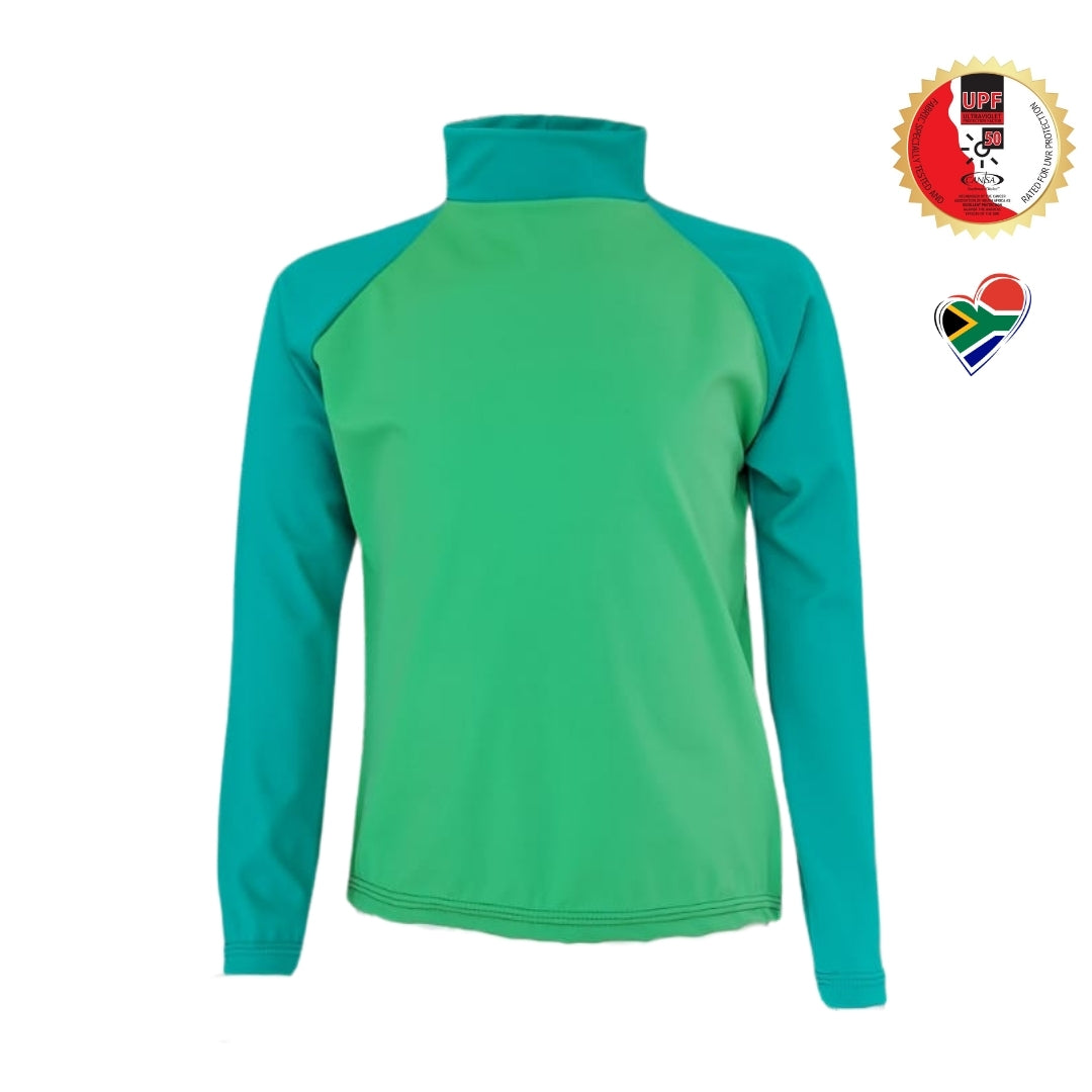 Boys Green Swimwear - Rash Guard Vest, Long Sleeves, High Neck