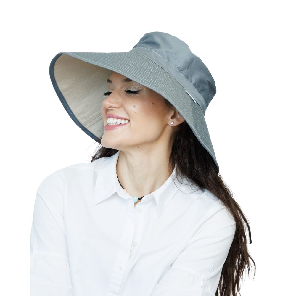 Grey/Beige | Ladies Ultra Wide Brim Bucket Hat