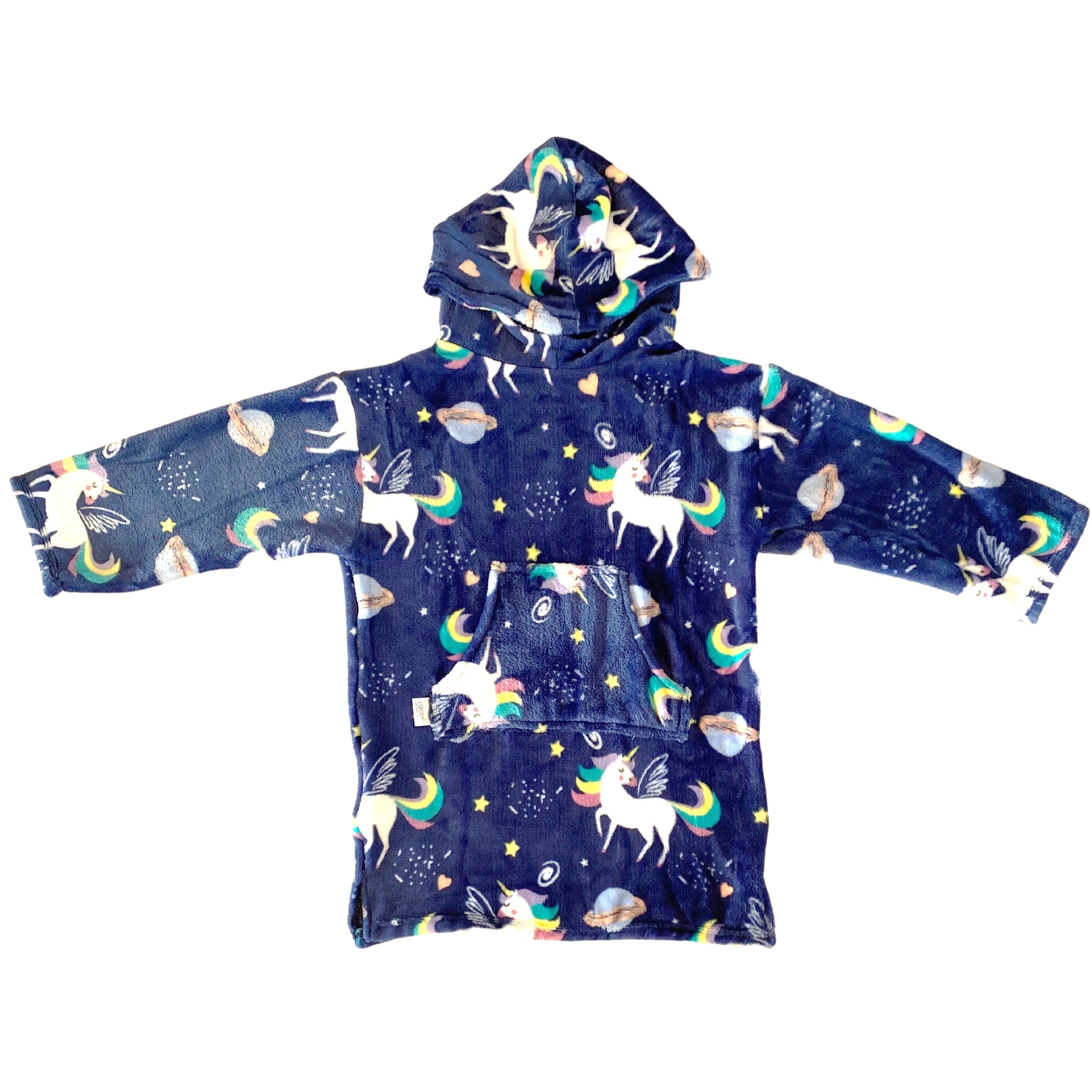 Hooded Fleece Blanket Poncho UNICORNS